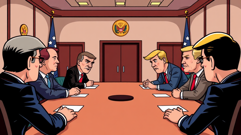 지도부와의 갈등, 노선 대립 심화 (cartoon 스타일)