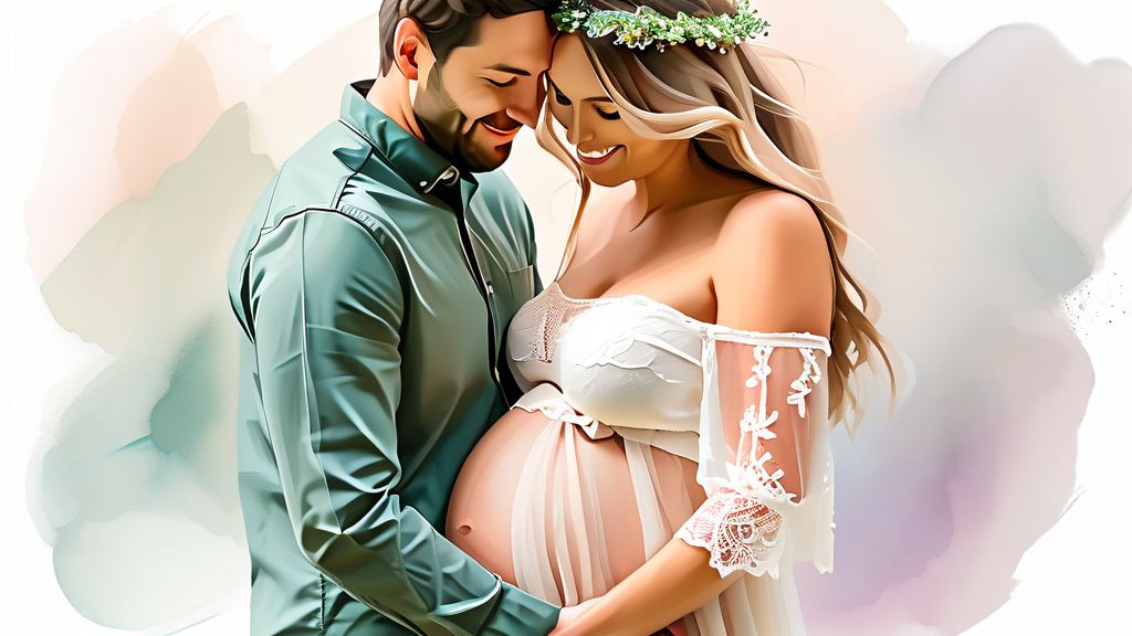 결혼, 임신, 출산 단계별 경제적 지원 (watercolor 스타일)